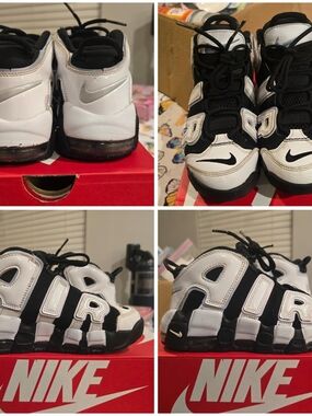 Youth Nike Air White & Black Uptempo Shoes, Size 1.5Y